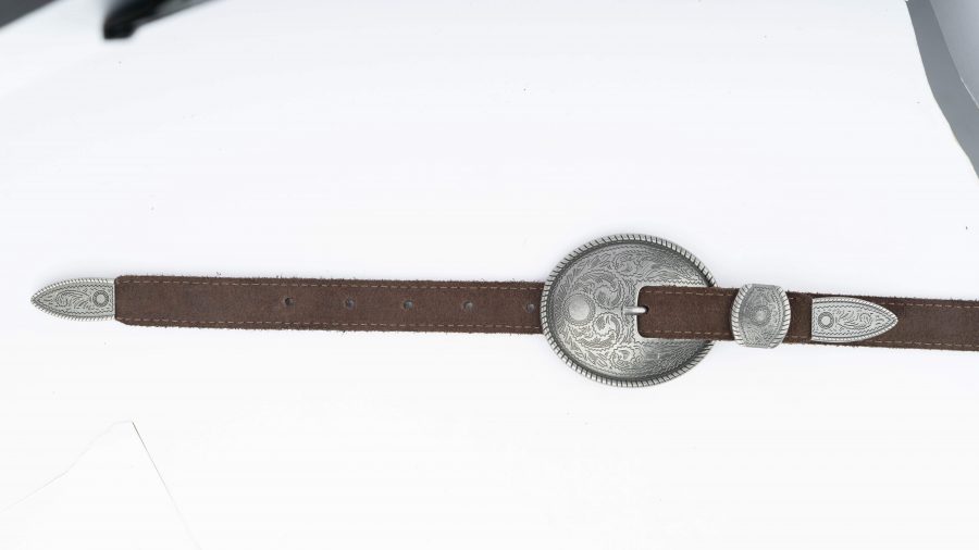 western double buckle belt brown suede leather 3