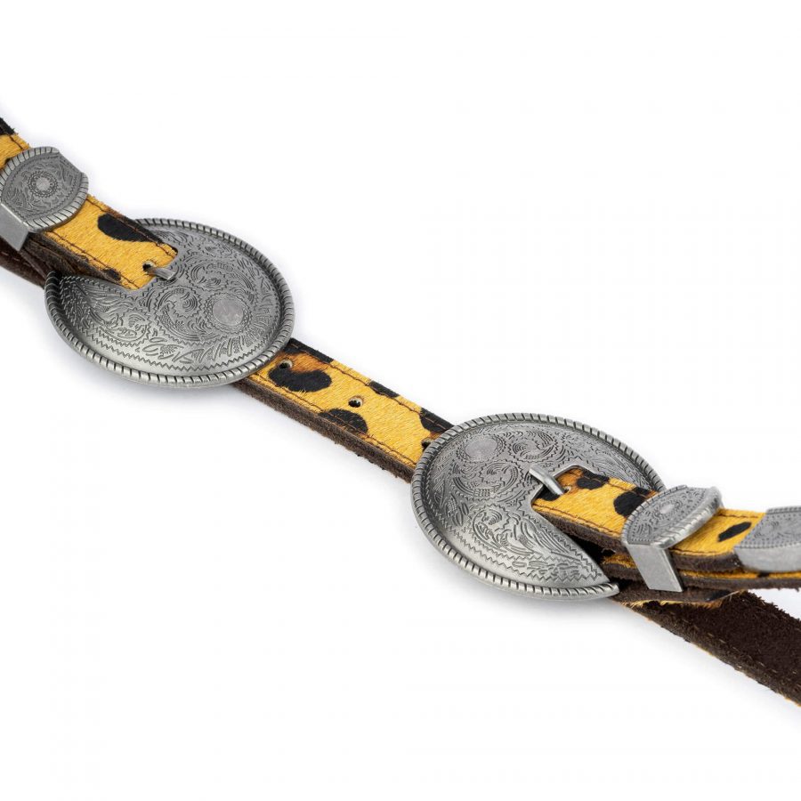 western double buckle belt leopard print leather 4