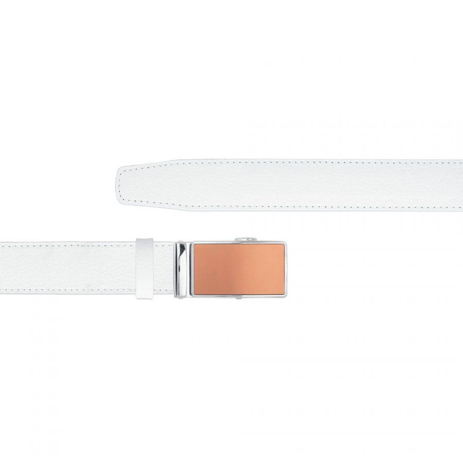 white ratchet belt with copper plaque buckle copy