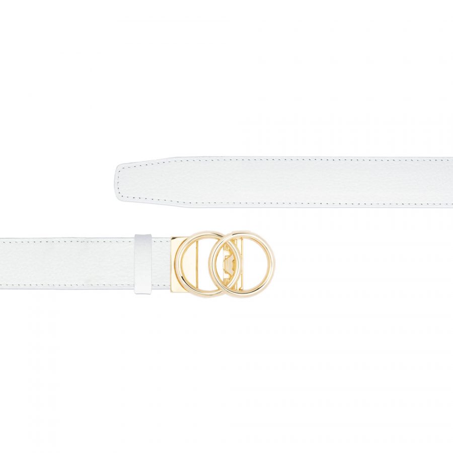 white ratchet belt with gold circles buckle copy