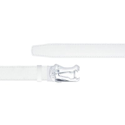 white ratchet belt with silver crocodile buckle copy