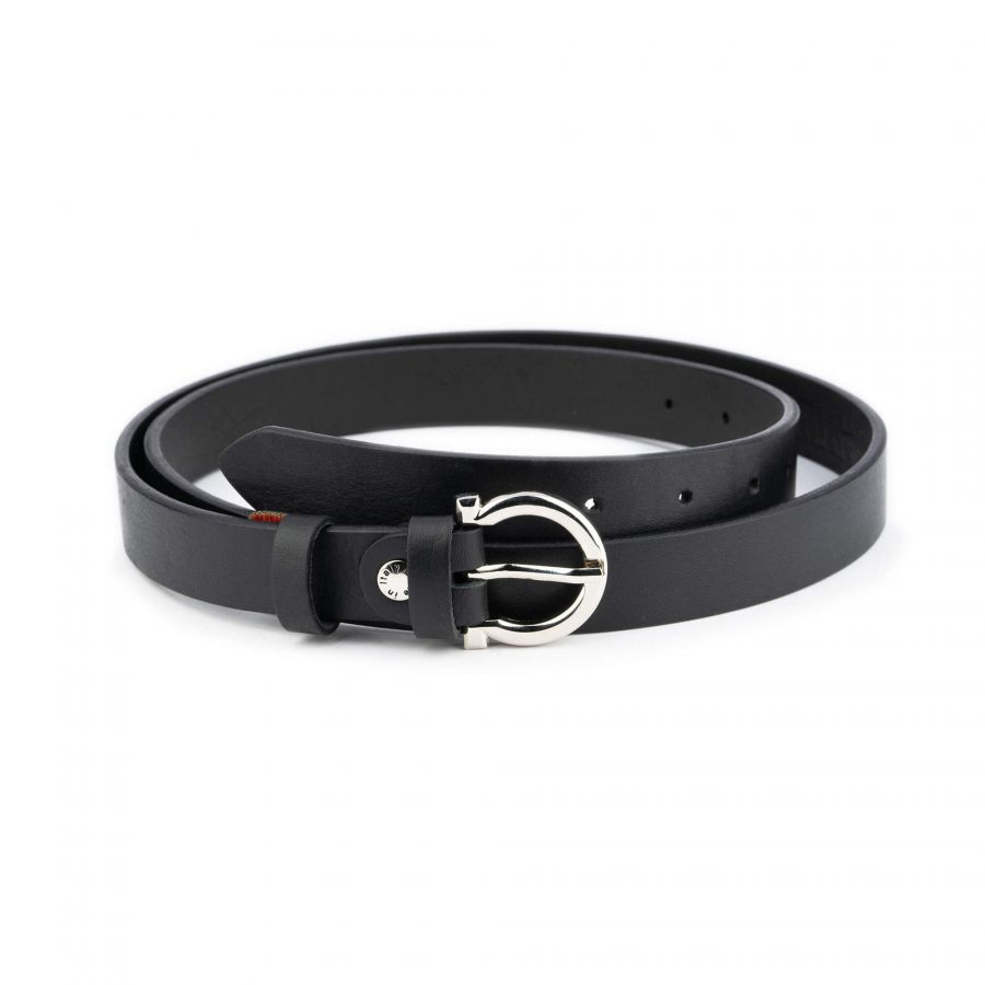 women s black leather belt with horseshoe buckle 1