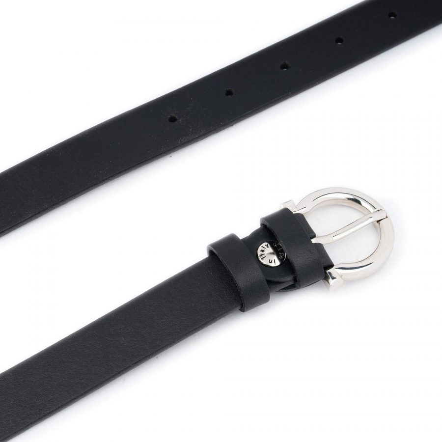 women s black leather belt with horseshoe buckle 3