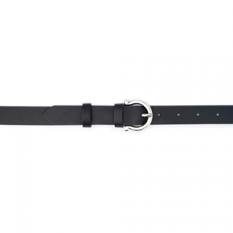 women s black leather belt with horseshoe buckle 4