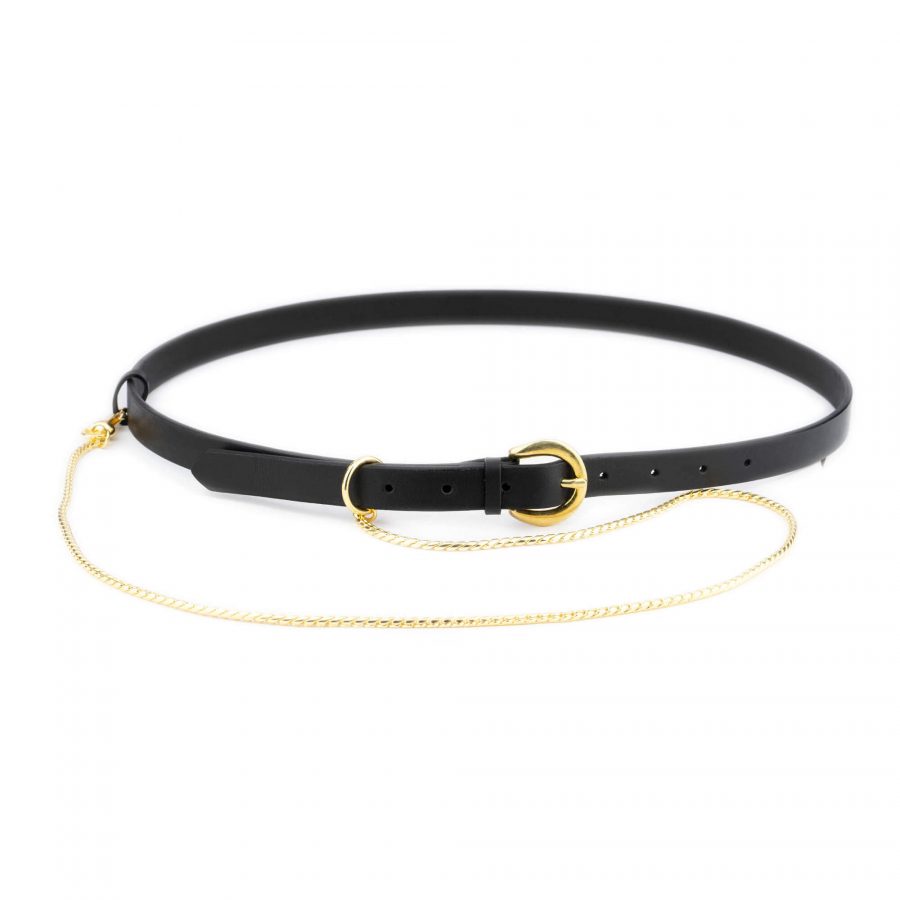 womens black leather belt with gold snake chain 1