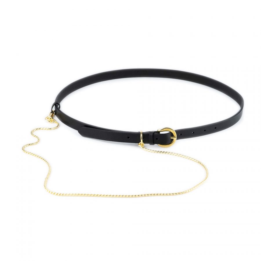 womens black leather belt with gold snake chain 2