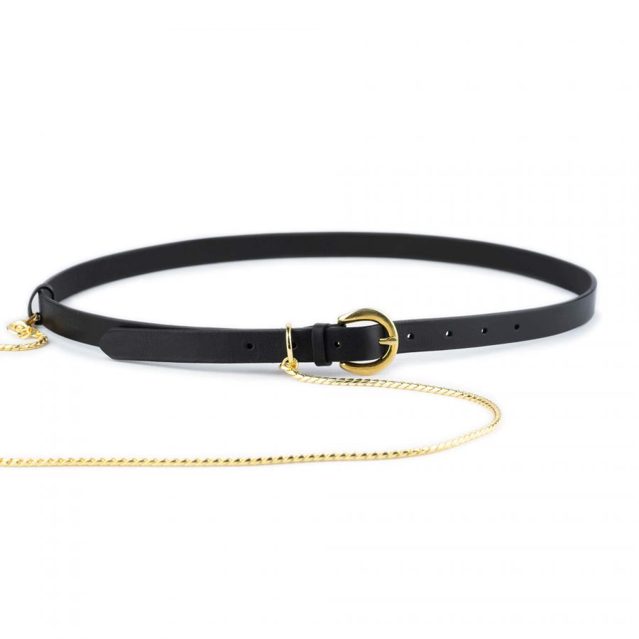 womens black leather belt with gold snake chain 3