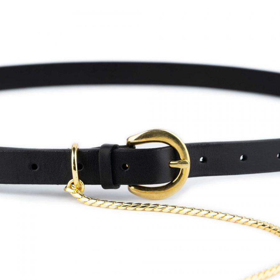 womens black leather belt with gold snake chain 4