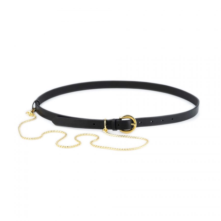 womens black leather belt with gold snake chain 5