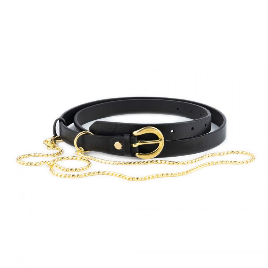 womens black leather belt with gold snake chain 6