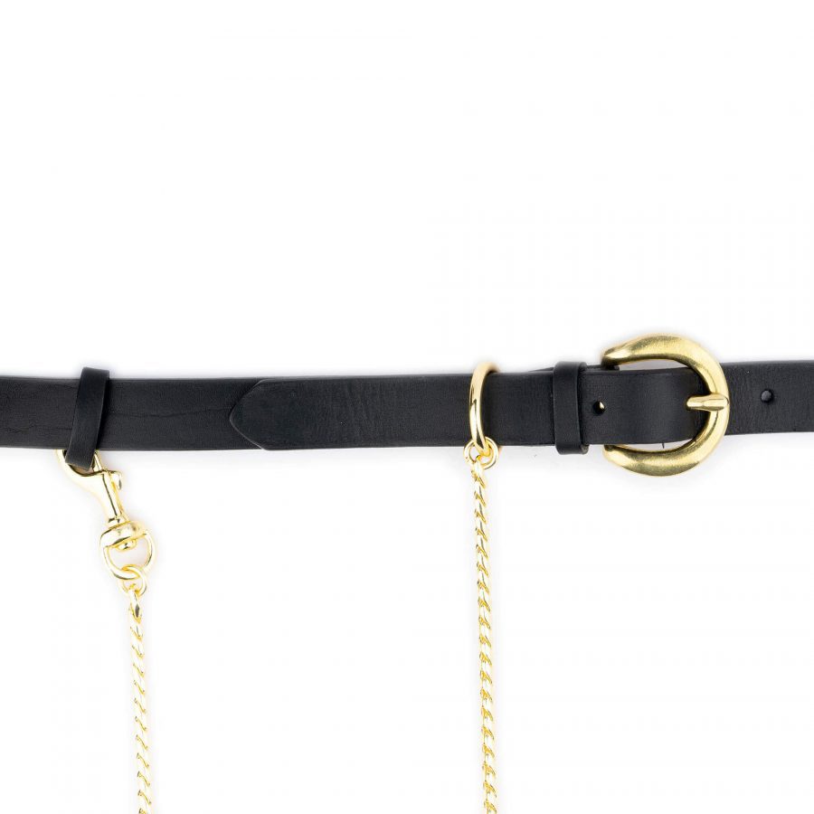 womens black leather belt with gold snake chain 7