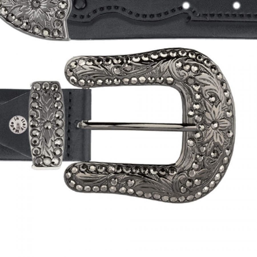 Black cowboy leather belt with rhnestone buckle copy