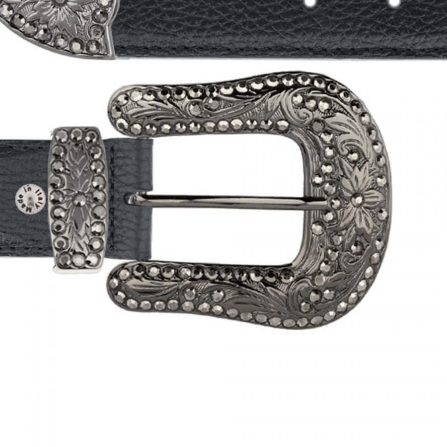 Black designer cowboy belt with rhinestone buckle copy