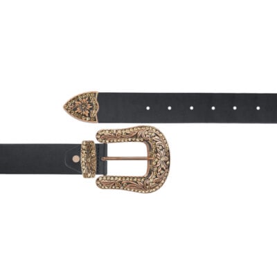 Black western belt with copper rhinestone buckle 1