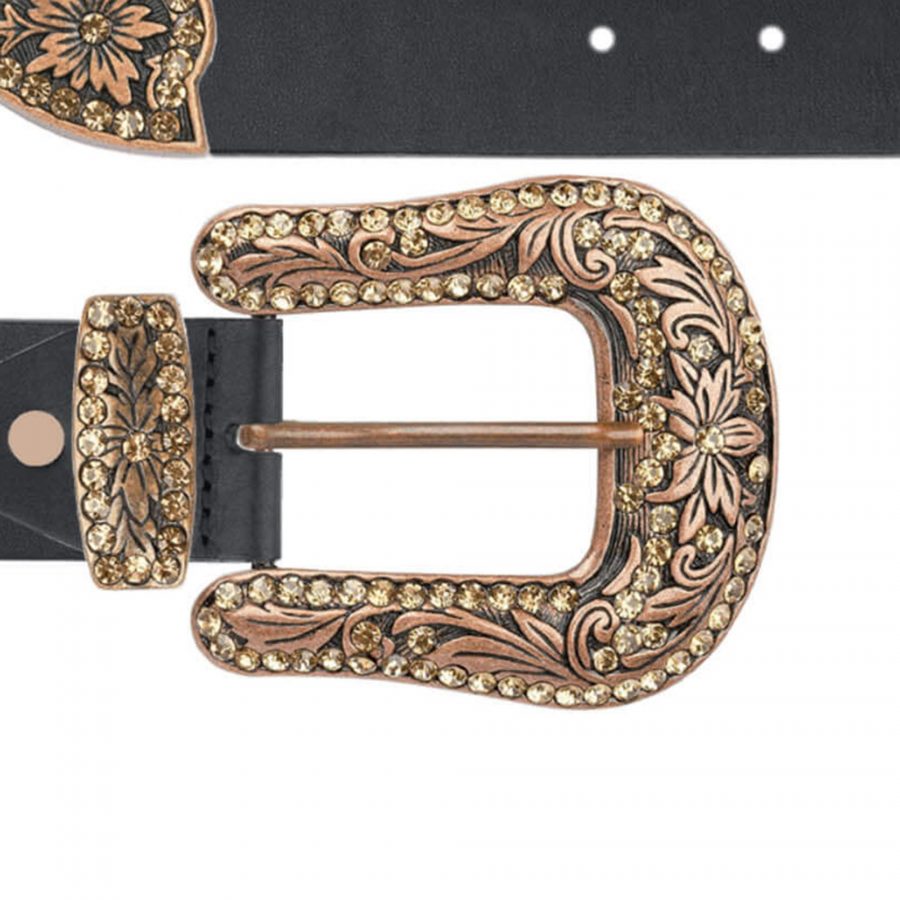 Black western belt with copper rhinestone buckle copy