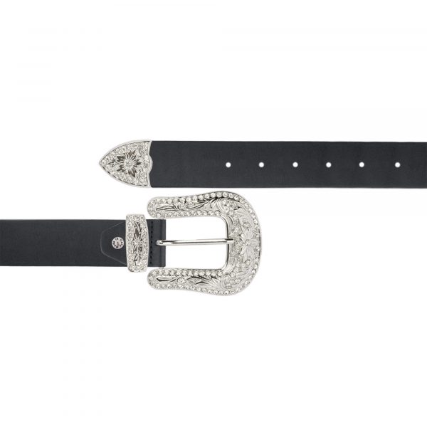 Black western belt with rhinestone buckle 1