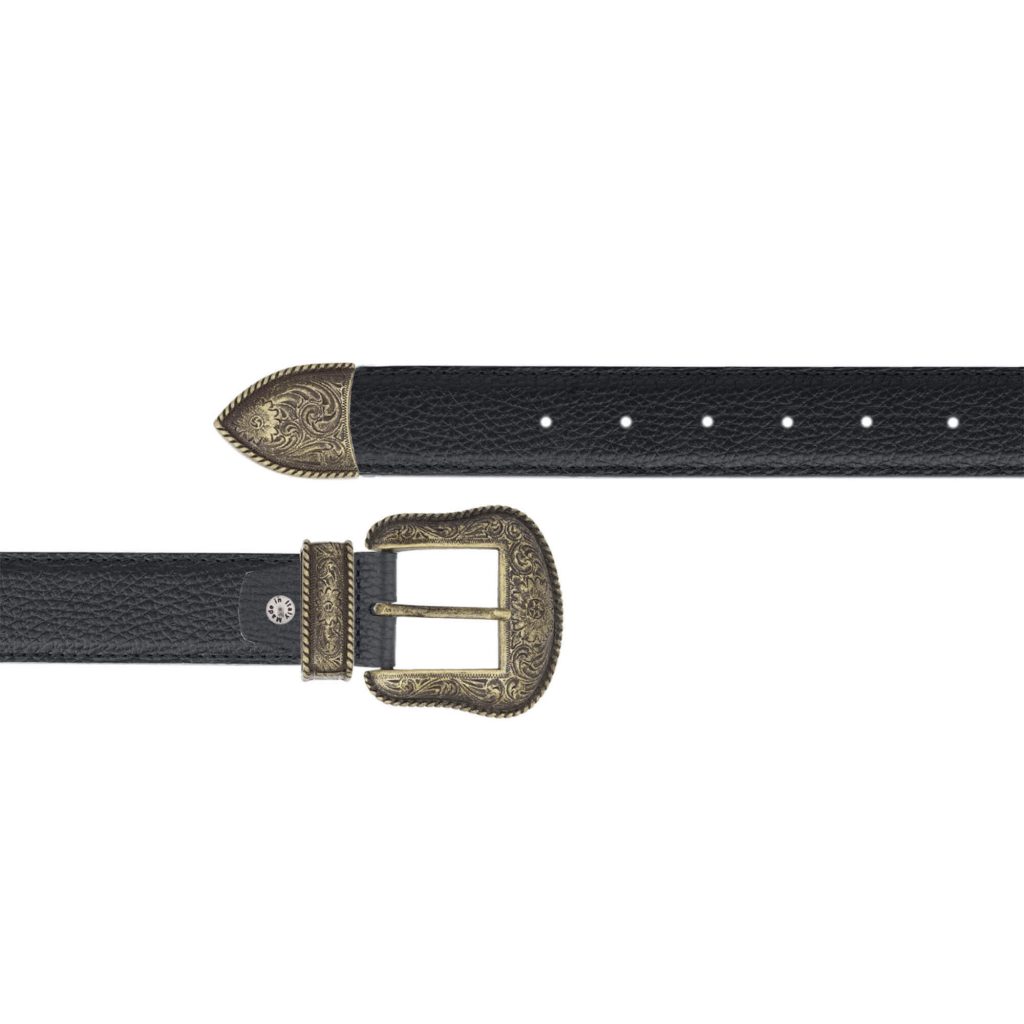 Buy Black Western Cowboy Belt With Antique Gold Buckle - Capo display picture 3