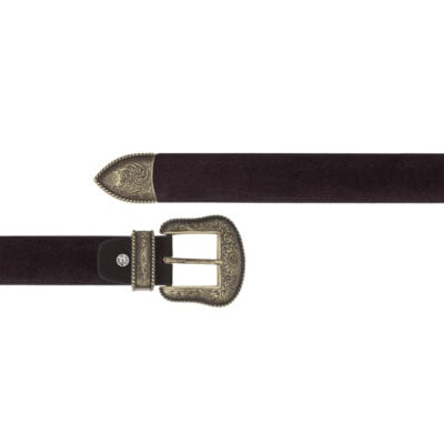 Brown suede cowboy western belt with silver buckle 1