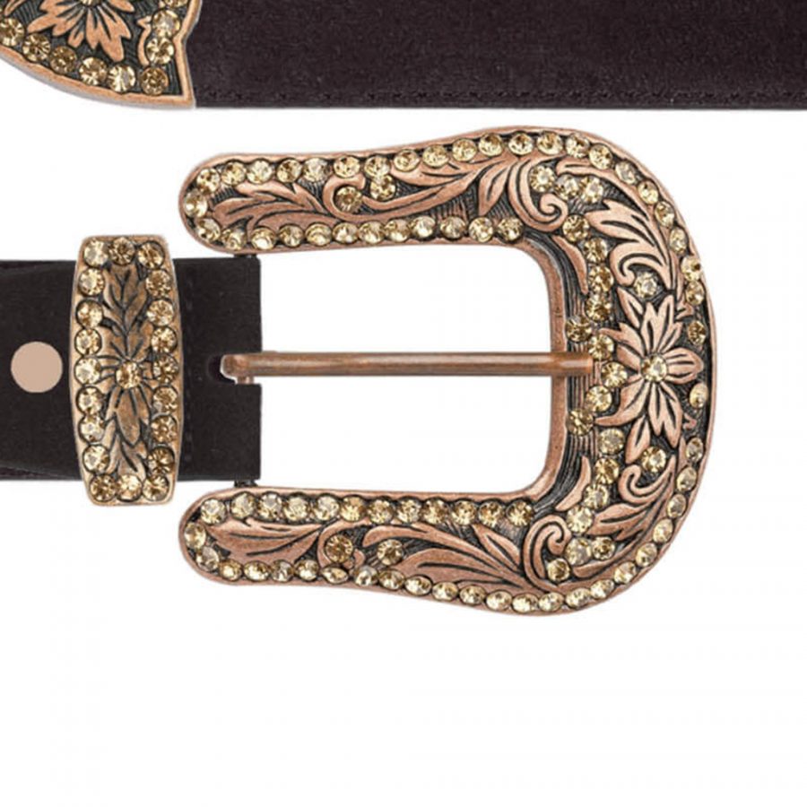 Brown suede cowgirl rhinestone belt with copper buckle copy