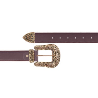 Burgundy belt with copper rhinestone buckle 1