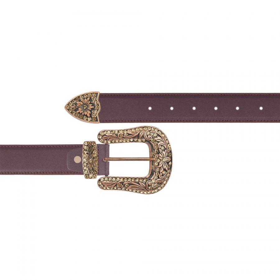 Burgundy belt with copper rhinestone buckle 1