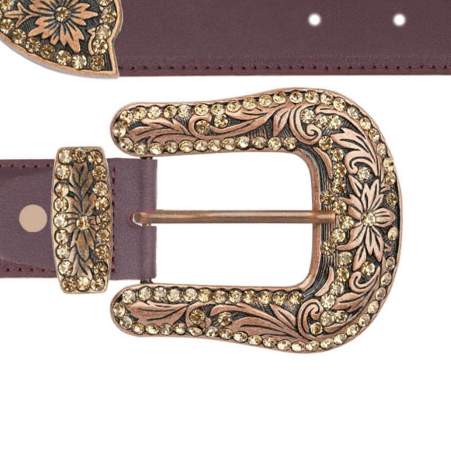 Burgundy belt with copper rhinestone buckle copy 1