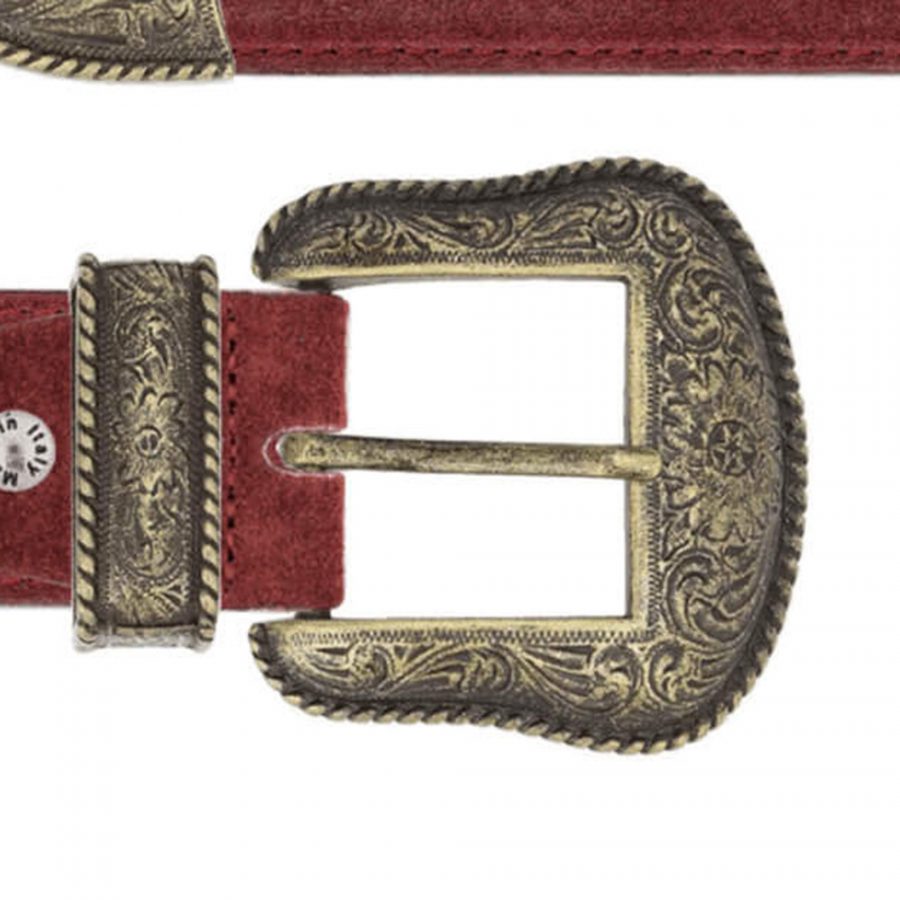 Burgundy suede handmade western belt with bronze buckle copy