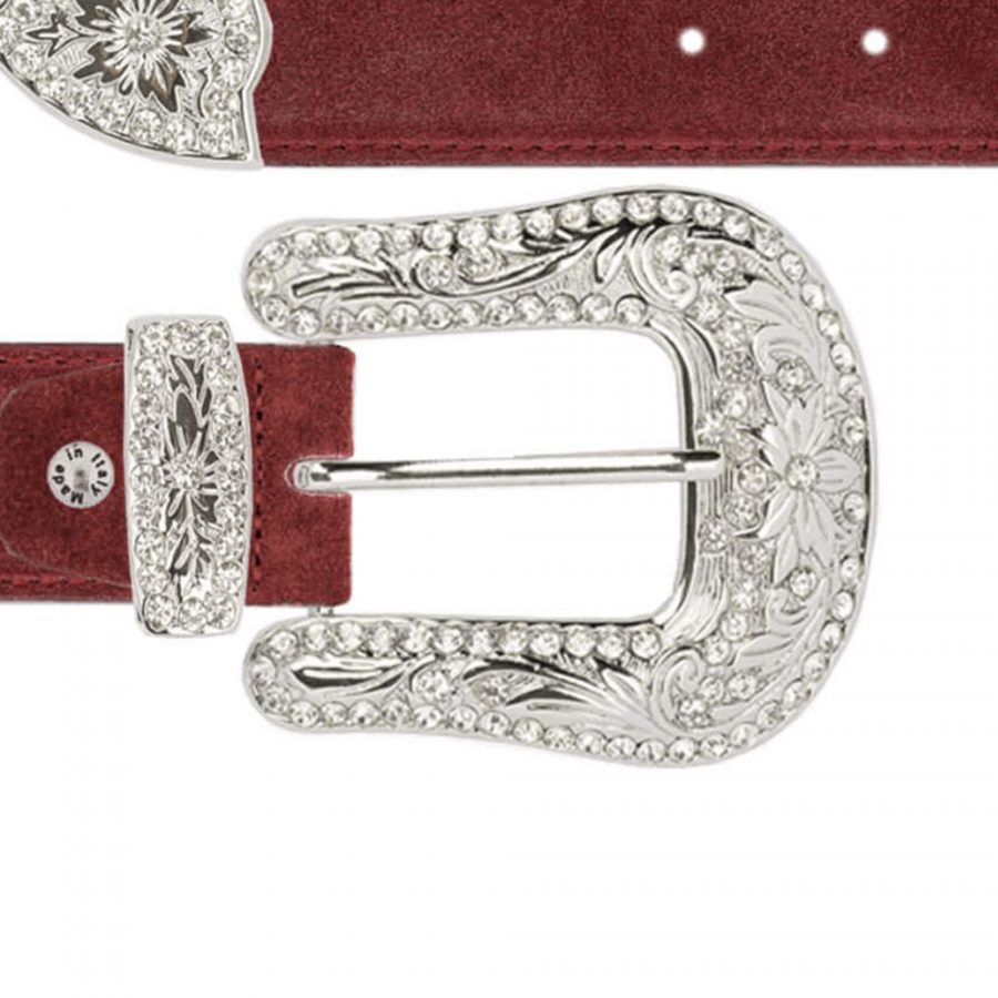 Burgundy suede western cowboy belts with bling buckle copy