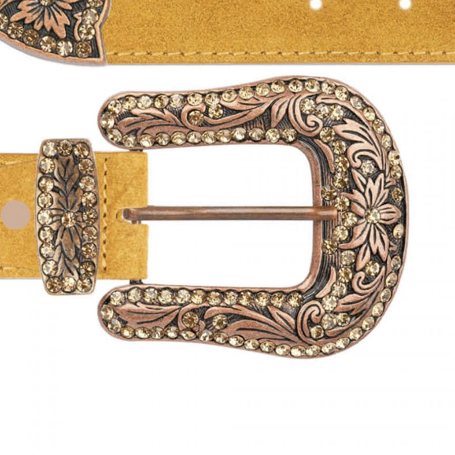 Camel suede cowboy belt with copper rhinestone buckle copy