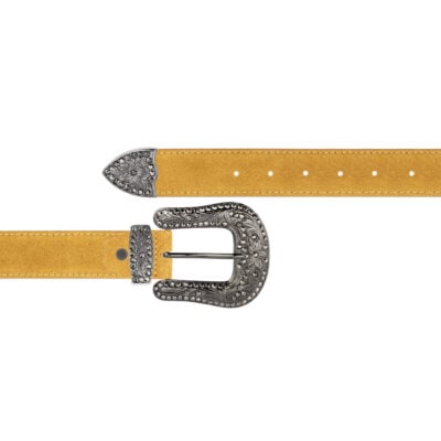 Camel suede ladies western belt with black crystal buckle 1