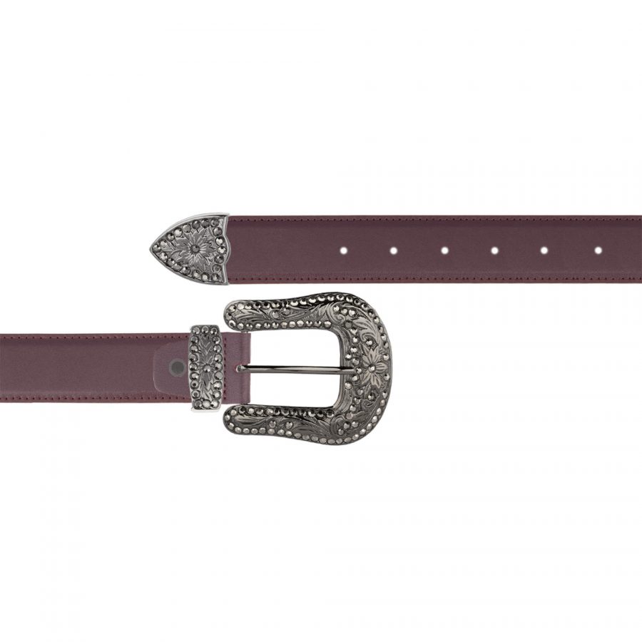 Cowboy burgundy belt with black rhinestone buckle 1