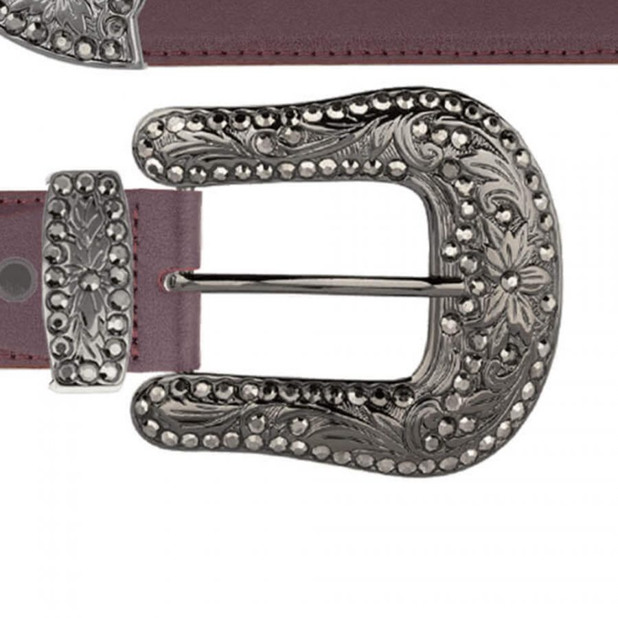 Cowboy burgundy belt with black rhinestone buckle copy