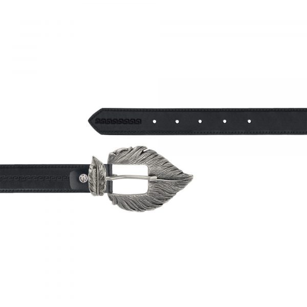 Feather buckle belt Black full grain leather