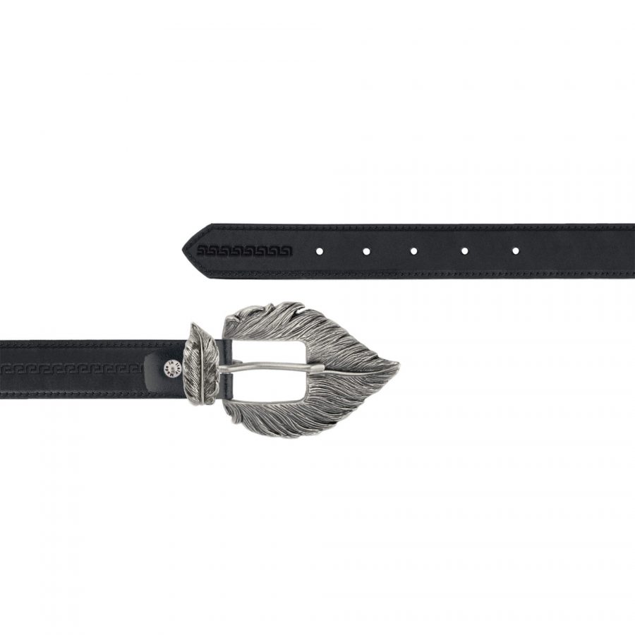 Feather buckle belt Black full grain leather