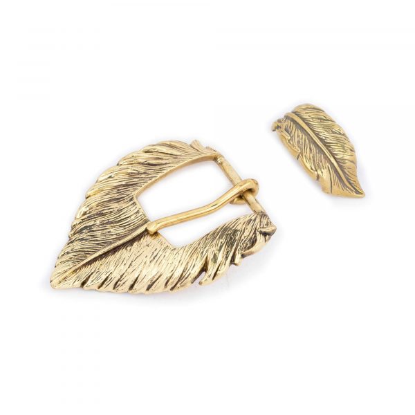 Gold Feather Belt Buckle 2 Piece Set 1