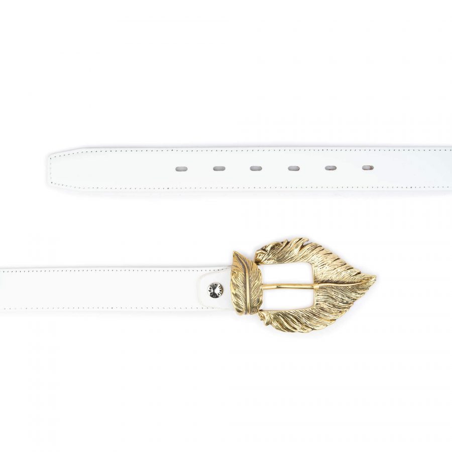 Ladies White Belt With Gold Feather Buckle 2