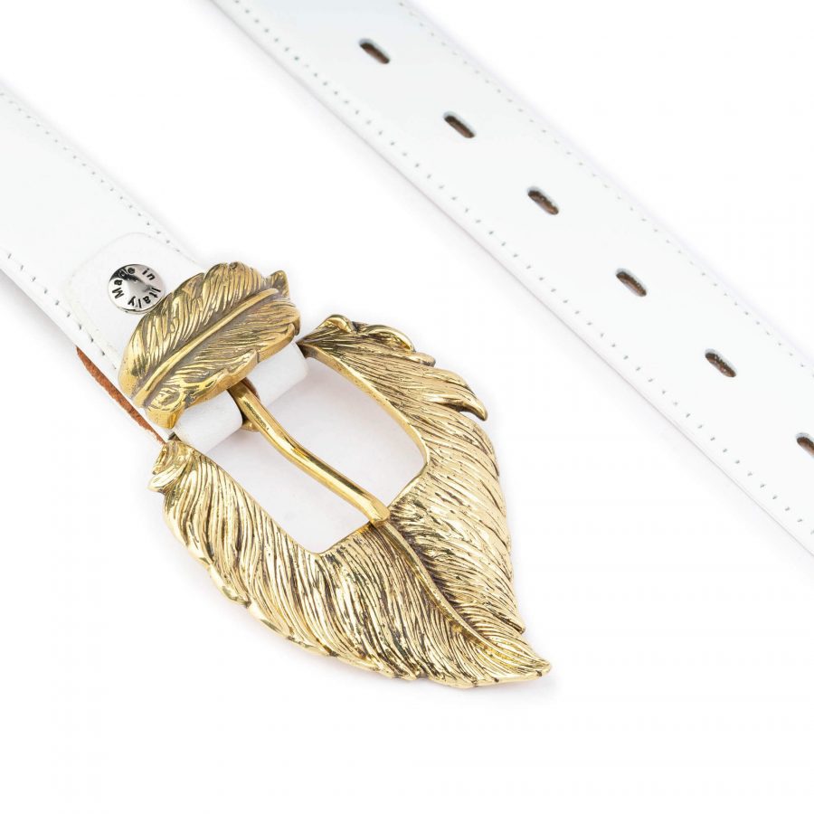 Ladies White Belt With Gold Feather Buckle 3