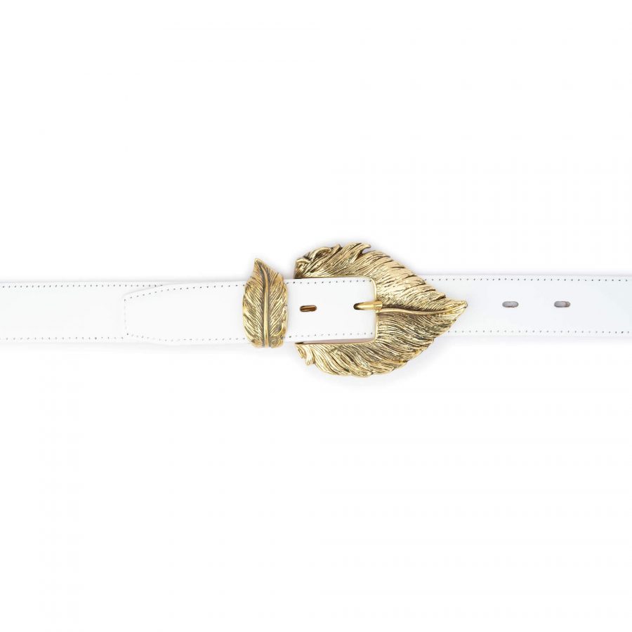 Ladies White Belt With Gold Feather Buckle 4