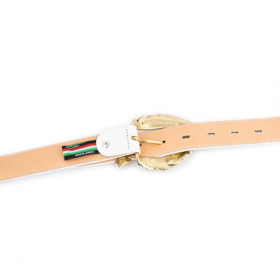 Ladies White Belt With Gold Feather Buckle 6