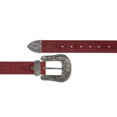 Ladies burgundy suede western belt with crystal buckle 1