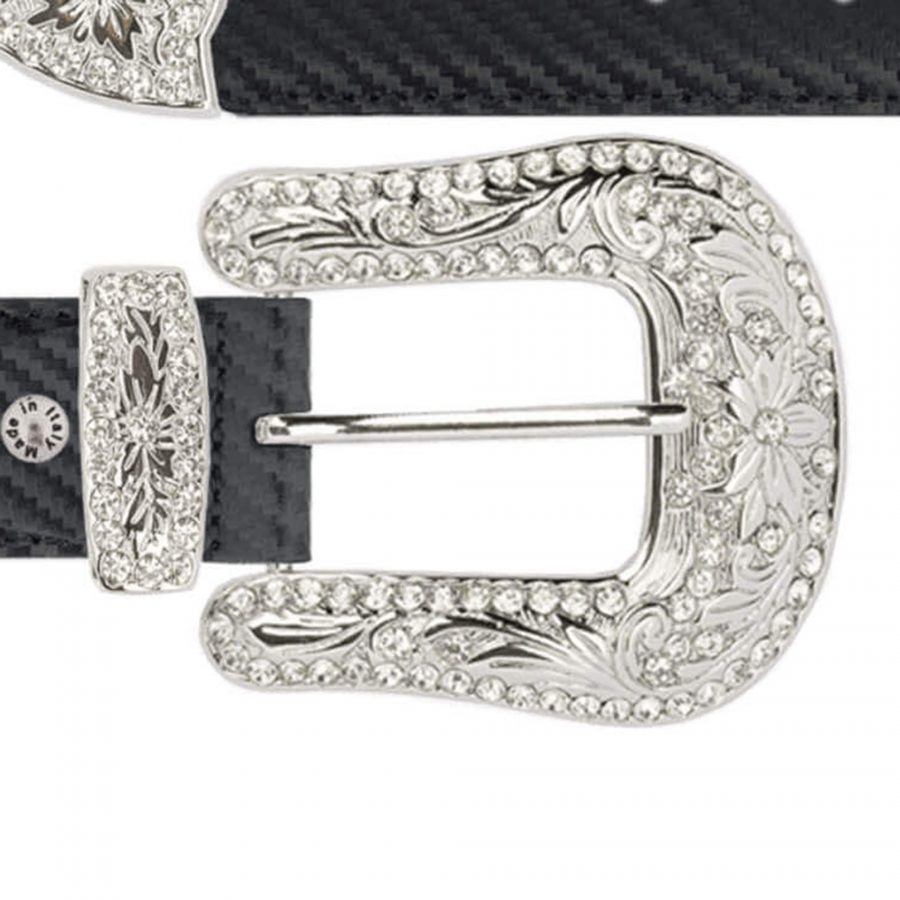 Ladies carbon print leather cowboy belt with rhinestone buckle copy