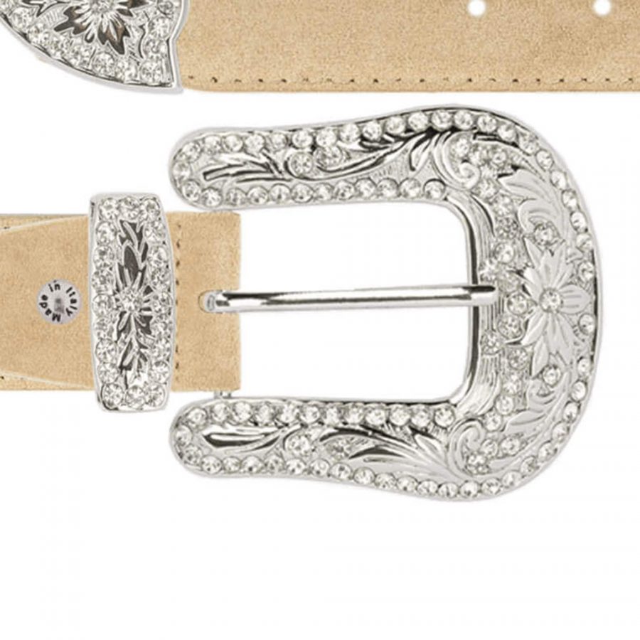 Lady western beige suede belt with rhinestone buckle copy