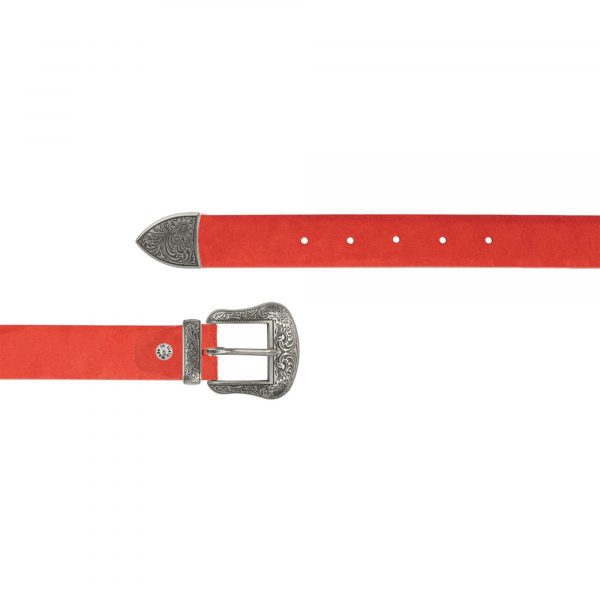 Red suede western belt for ladies