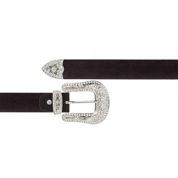 Suede brown belt with bling rhinestone buckle 1