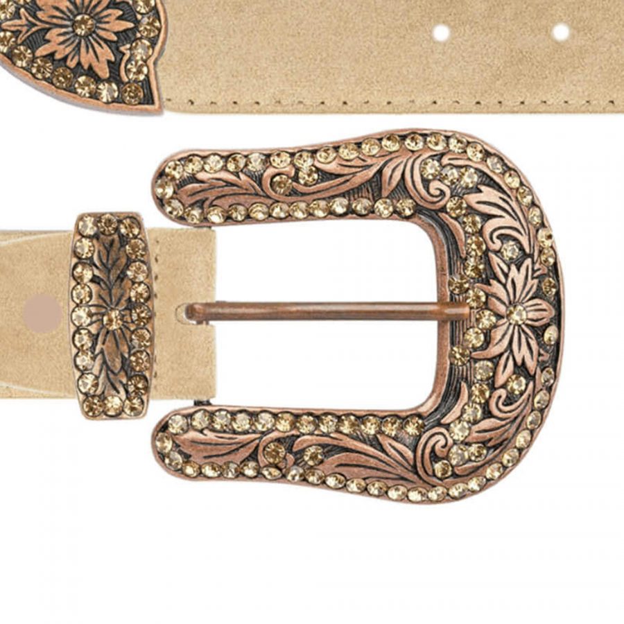 Western beige suede belt with copper rhinestone buckle copy