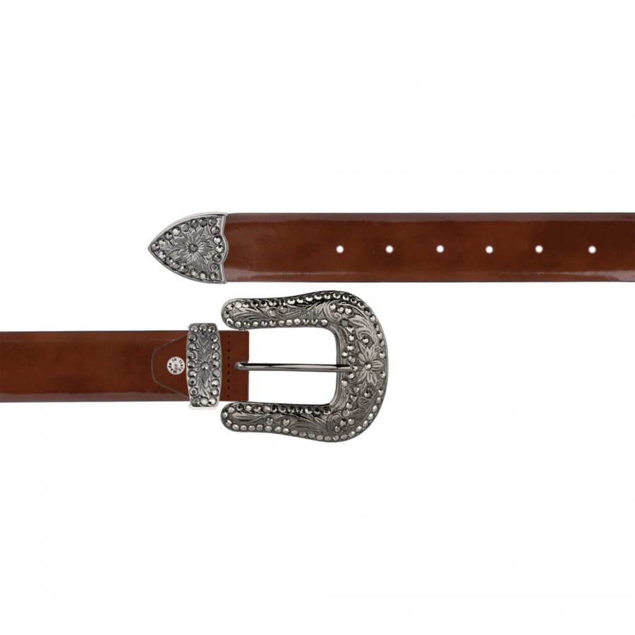 Western brown belt with black crystal buckle 1