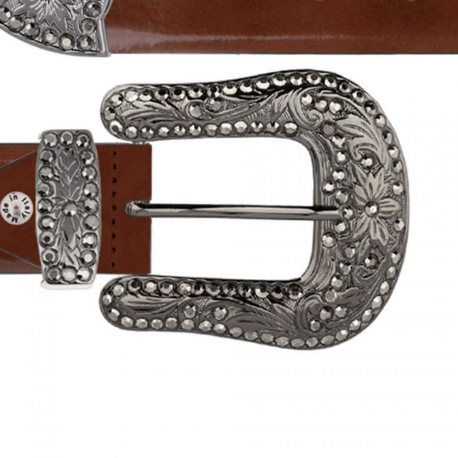 Western brown belt with black crystal buckle copy