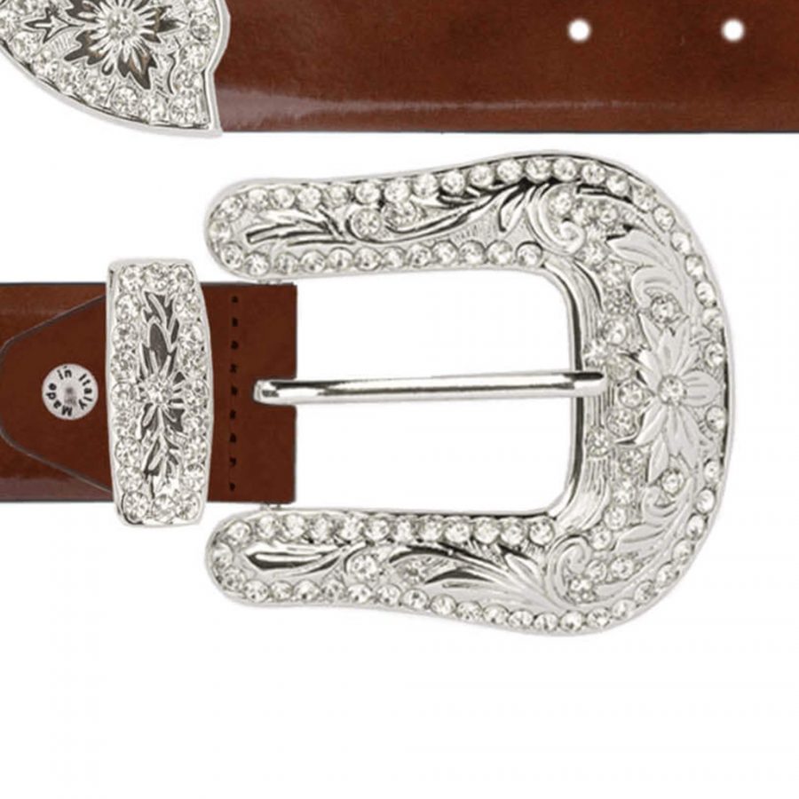 Western brown patent leather belt with rhinestone buckle copy
