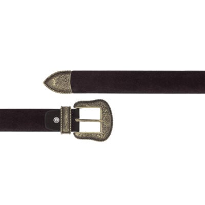 Western brown suede belt with antique gold buckle 1