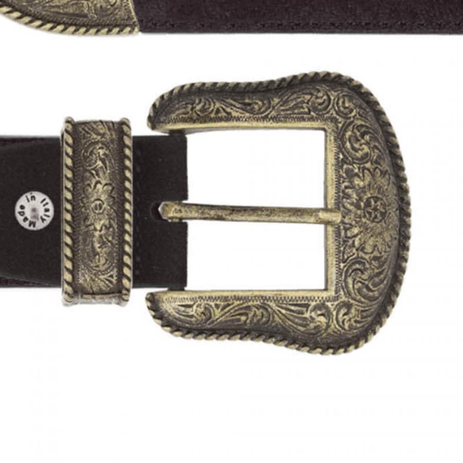 Western brown suede belt with antique gold buckle copy
